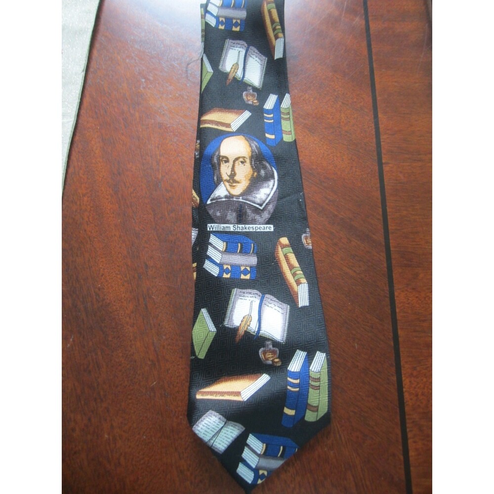 FRATELLO BLACK  HAND MADE SILK TIE WITH  WILLIAM SHAKESPEARE WORKS  DESIGN
